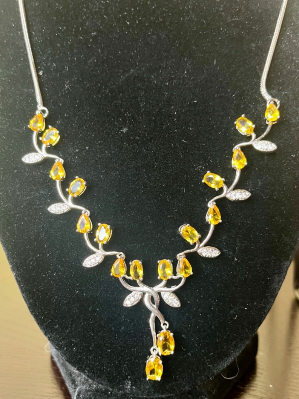 Elegant Genuine Citrine 925 Silver & 14k Plated Necklace